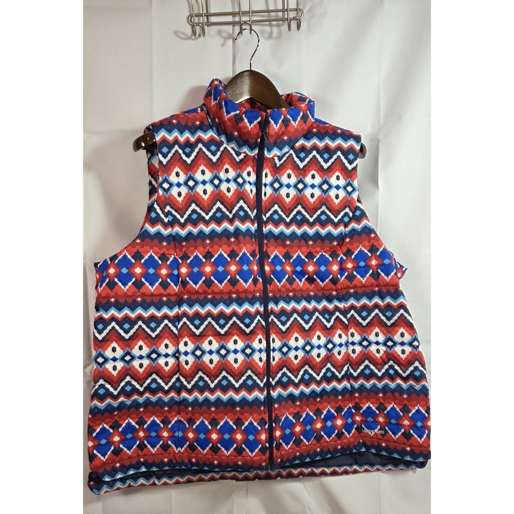 Lands' End Womens Quilted Aztec Feather Down Puffer Vest Full Zip1X